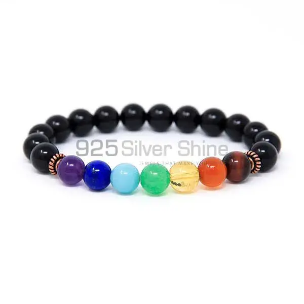 Loose Black Tourmaline-Chakra Gemstone Beads Bracelets 925BB133