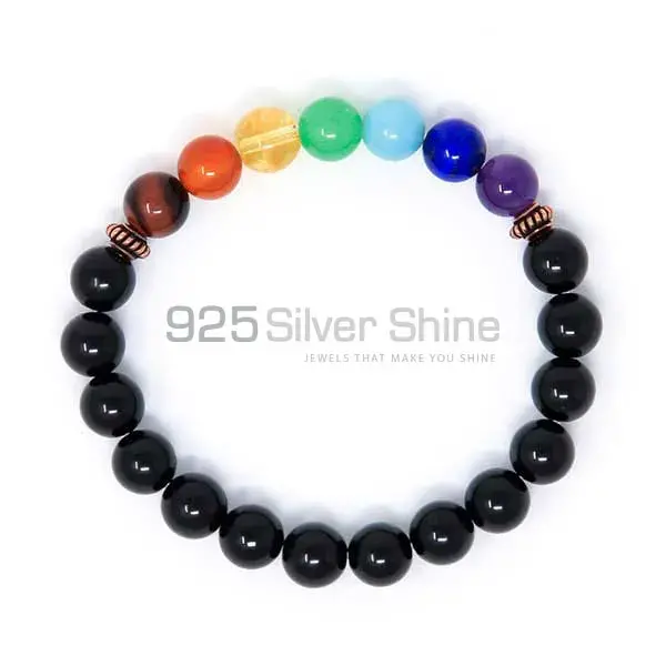Loose Black Tourmaline-Chakra Gemstone Beads Bracelets 925BB133_0