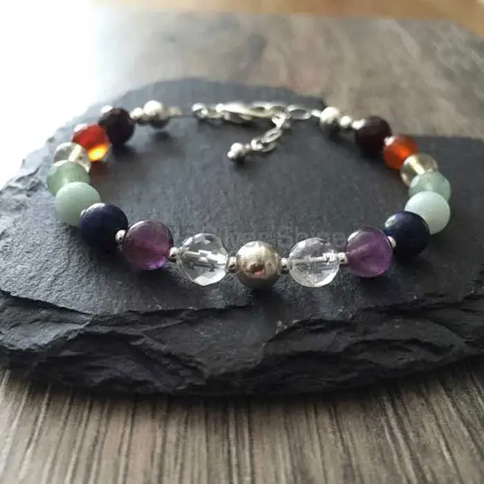 Gemstone Chakra Bracelet With Sterling Silver Jewelry SSCB111
