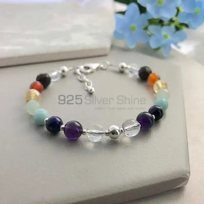 Gemstone Chakra Bracelet With Sterling Silver Jewelry SSCB111_0