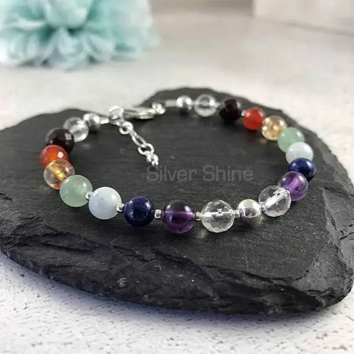 Loose Gemstone Chakra Bracelet With Sterling Silver Jewelry SSCB111_1
