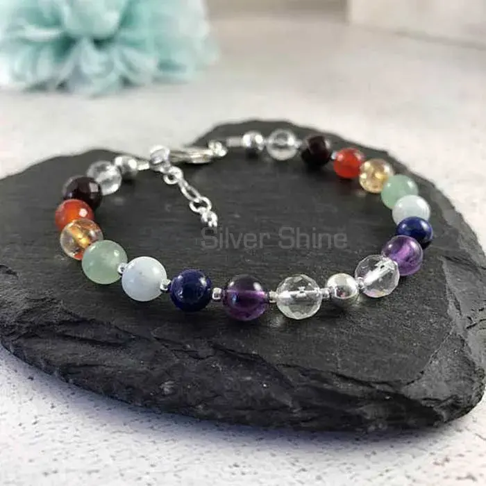 Gemstone Chakra Bracelet With Sterling Silver Jewelry SSCB111_1