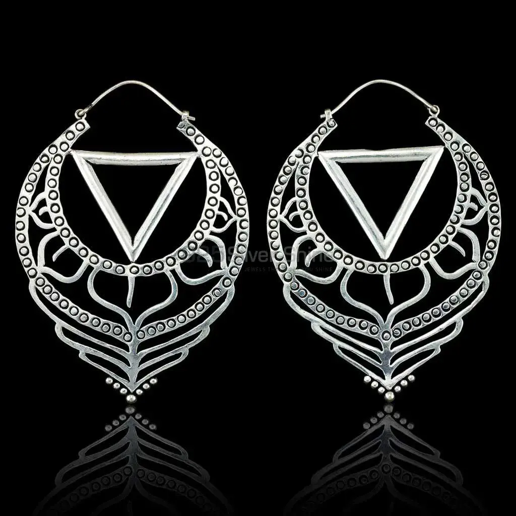 Lotus Flower Handmade Earrings With Triangle Silver Jewelry 925ME107