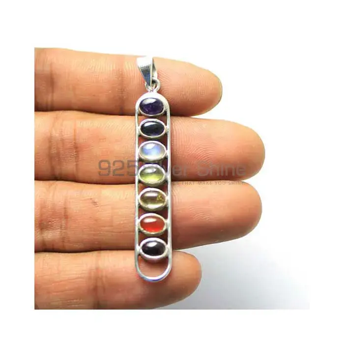 Lotus Gemstone Chakra Pendant With Sterling Silver SSCP162