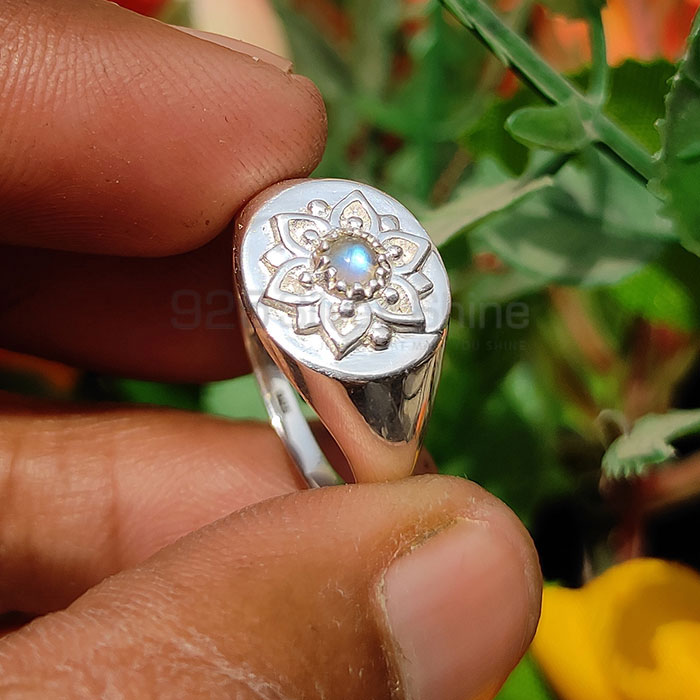 Louts Sterling Silver Flower Ring In Rainbow Moonstone SSR69_3