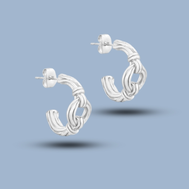 Lover'S Knot 925 Sterling Silver Twisted Hoop Earrings 925She185_0