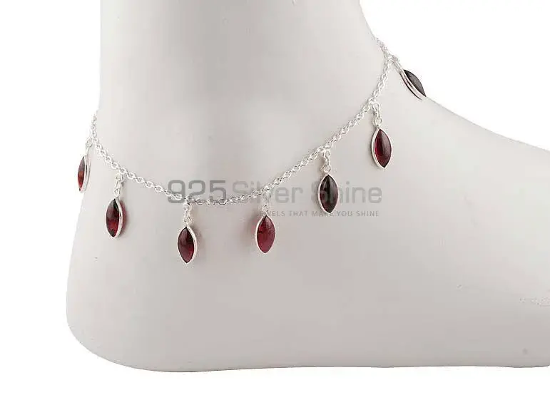 Marquise Garnet Gemstone Anklet In Fine Silver Jewelry