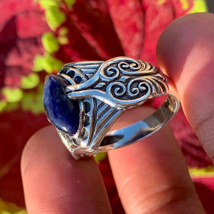 Marquise Lapis Lazuli Gemstone Ring In Fine 925 Silver SSR227_3