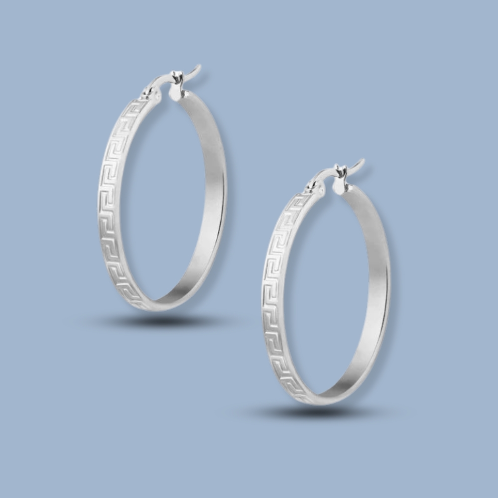Meandering Pattern 925 Sterling Silver Sleeper Hoop Earring 925She104_0