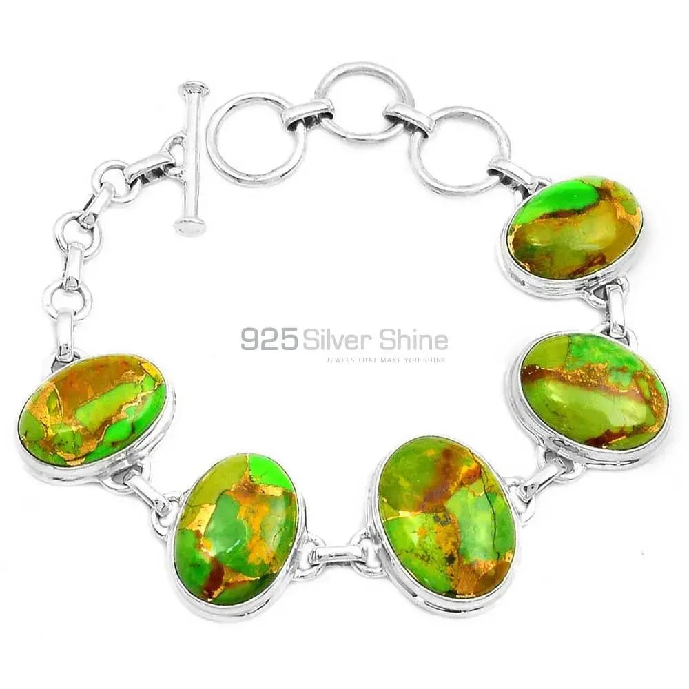 Mohave Green Copper Turquoise Gemstone Bracelets In Fine Sterling Silver Jewelry 925SB290