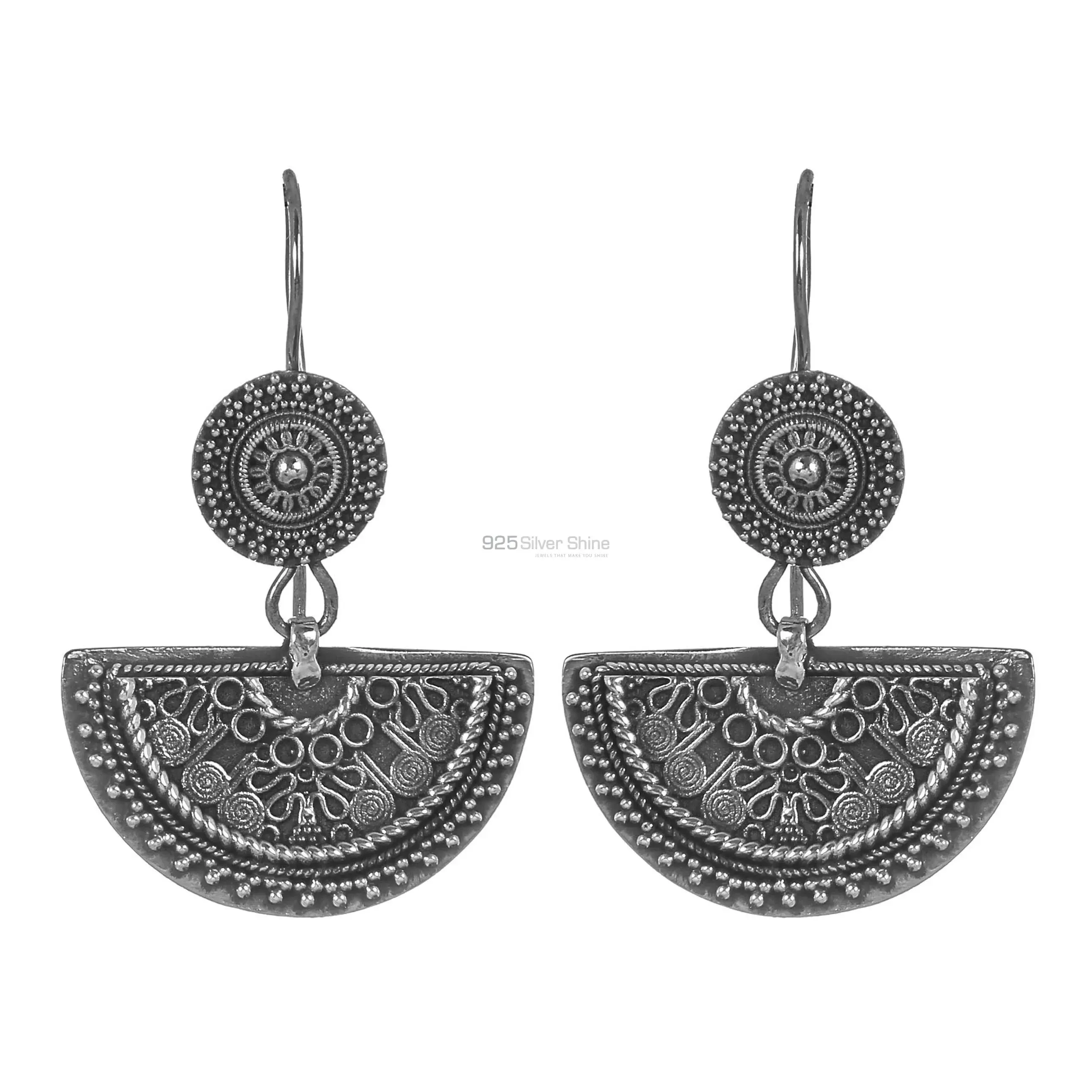 Moon Antique Look Handmade Plain Silver Earring Jewelry 925SE182_1