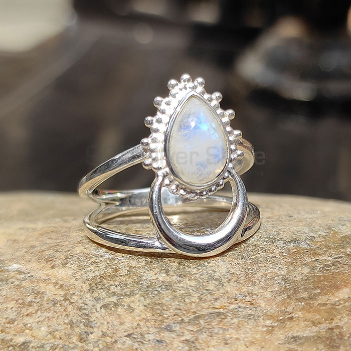 Moon Shape Rainbow Moonstone Ring In Sterling Silver SSR63-1