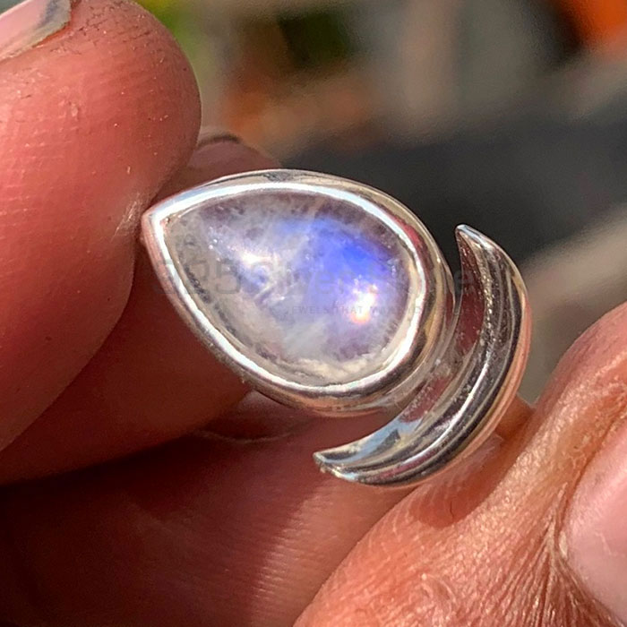 Moon Symbol Rainbow Moonstone Ring In Sterling Silver SSR201_1