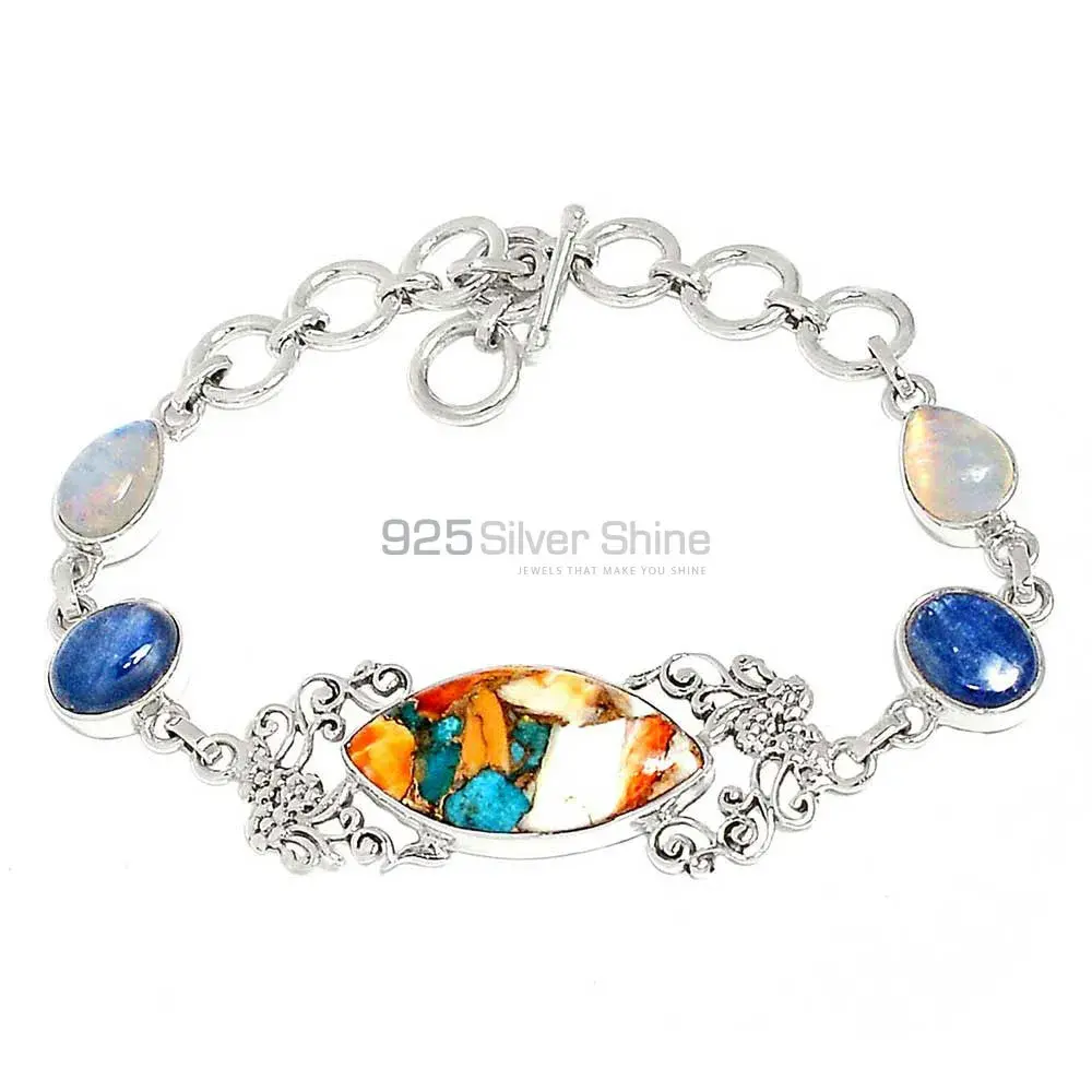 Mosaic Jasper-Kyanite-Rainbow Moonstone Bracelets In 925 Fine Silver Jewelry 925SB298-4