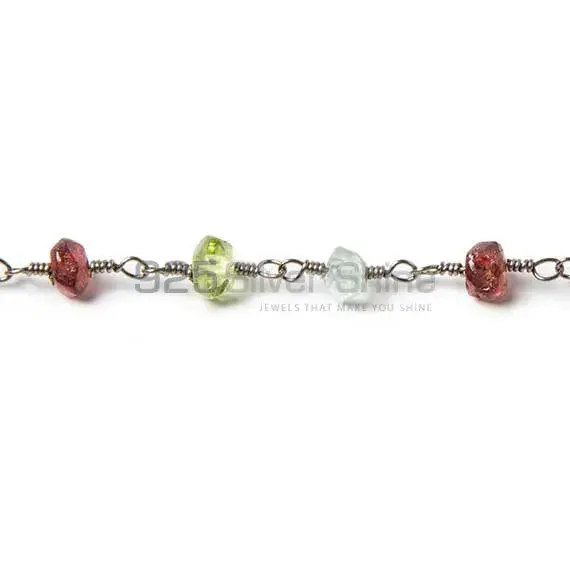 Multi Color Tourmaline Faceted Roundel Rosary Chain. "Wire Wrapped 1 Feet Roll Chain" 925RC112_0