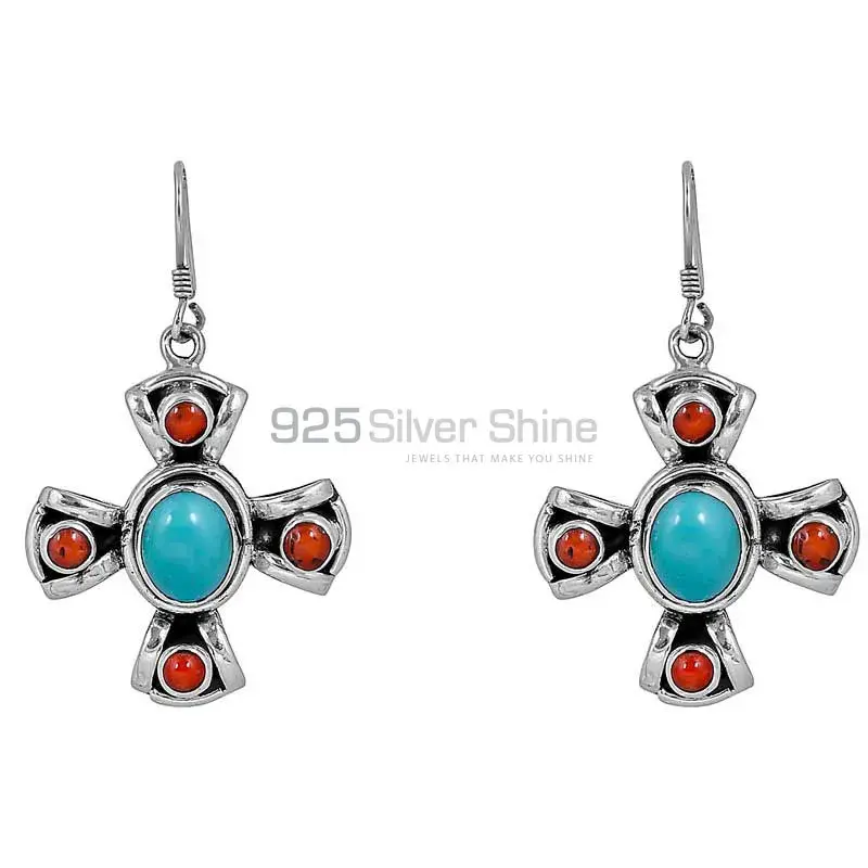 Turquoise-Dyed Coral Gemstone Earring In 925 Sterling Silver Jewelry 925SE109