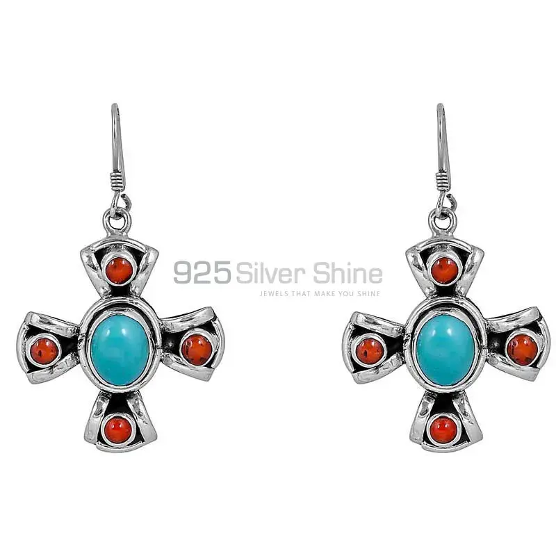 Turquoise-Dyed Coral Gemstone Earring In 925 Sterling Silver Jewelry 925SE109_1