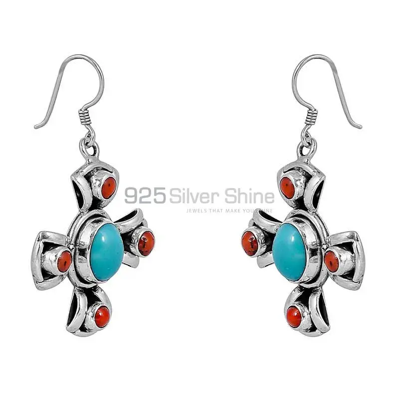Turquoise-Dyed Coral Gemstone Earring In 925 Sterling Silver Jewelry 925SE109_0