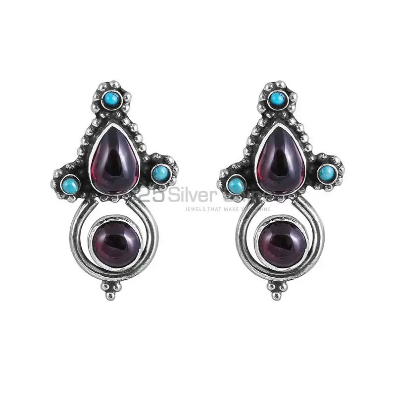 Garnet-Turquoise Gemstone Earring In Sterling Silver Jewelry 925SE29