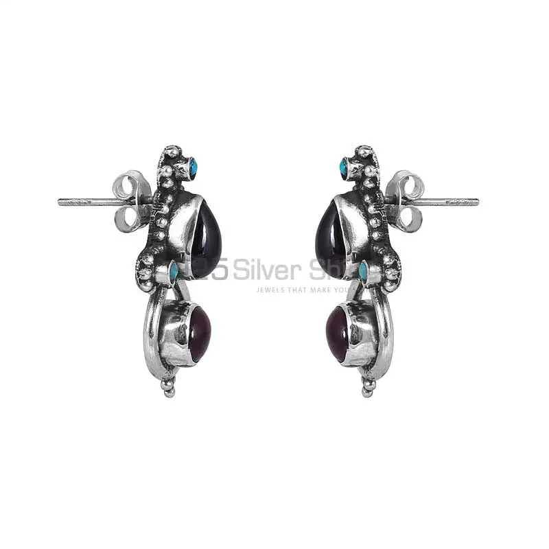 Garnet-Turquoise Gemstone Earring In Sterling Silver Jewelry 925SE29_1