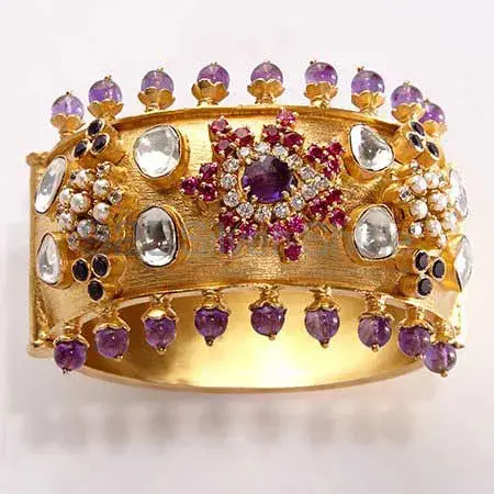 Multi Gemstone Huge Design Gold Plated Bangle Jewelry 925SSB294
