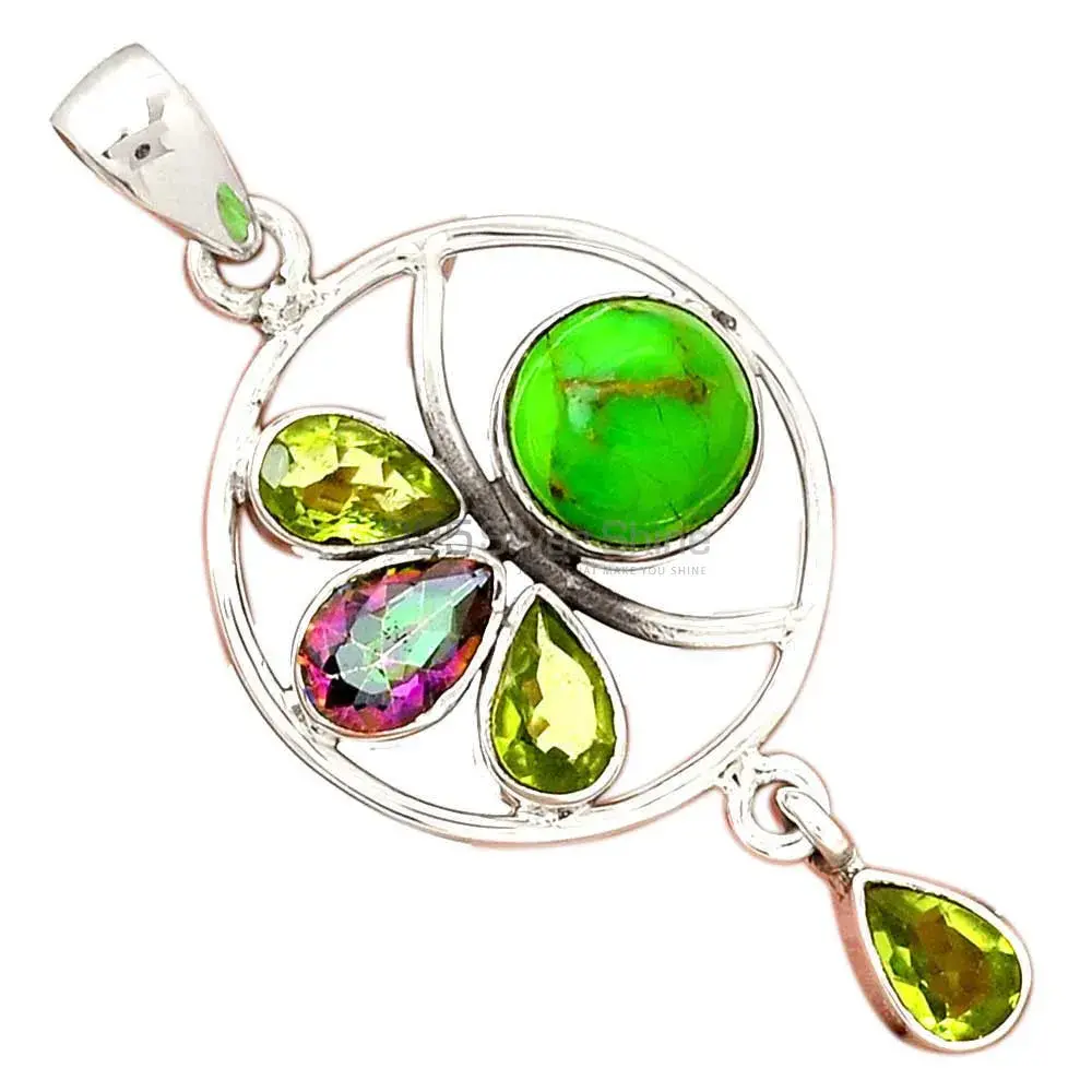 Multi Gemstone Pendants Exporters In 925 Solid Silver Jewelry 925SP098-5