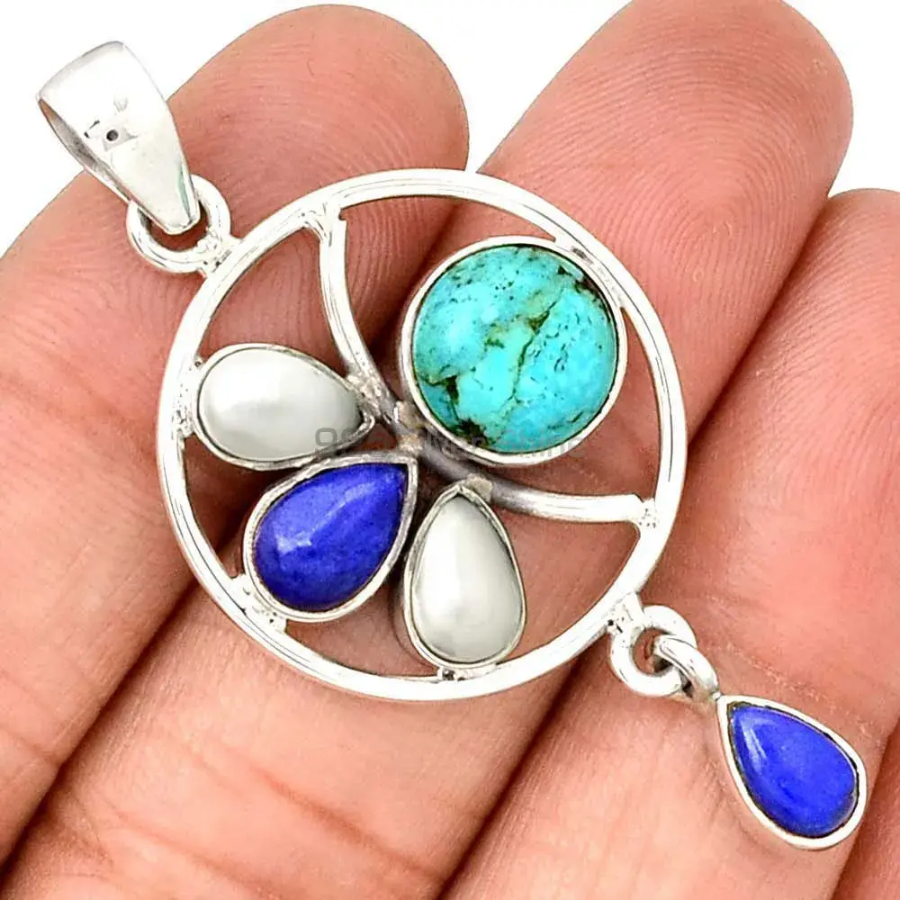 Multi Gemstone Pendants Suppliers In 925 Fine Silver Jewelry 925SP098-6_0