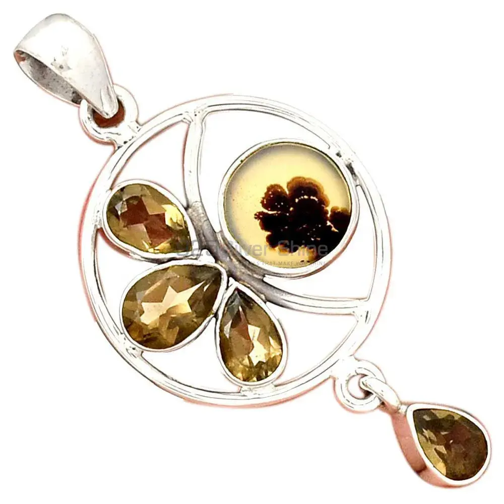 Multi Gemstone Pendants Wholesaler In Fine Sterling Silver Jewelry 925SP098-4