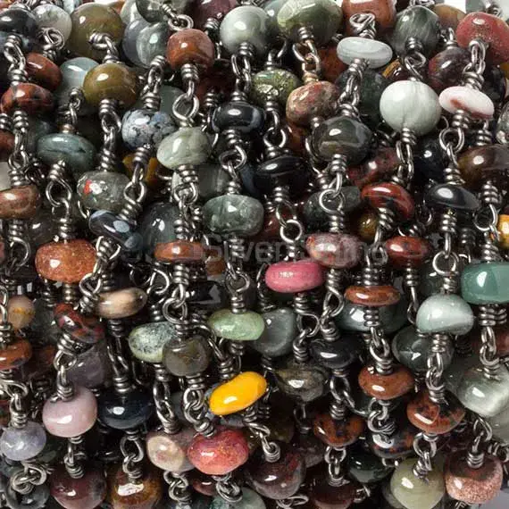 Multi Gemstone Rondell Rosary Chain. "Wire Wrapped 1 Feet Roll Chain"925RC134_0