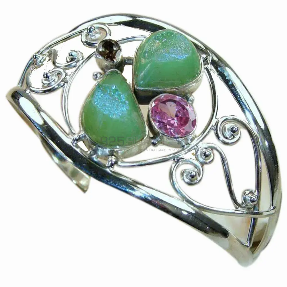 Multi Semi Precious Gemstone Cuff Bangle In Solid 925 Silver Jewelry 925SSB143