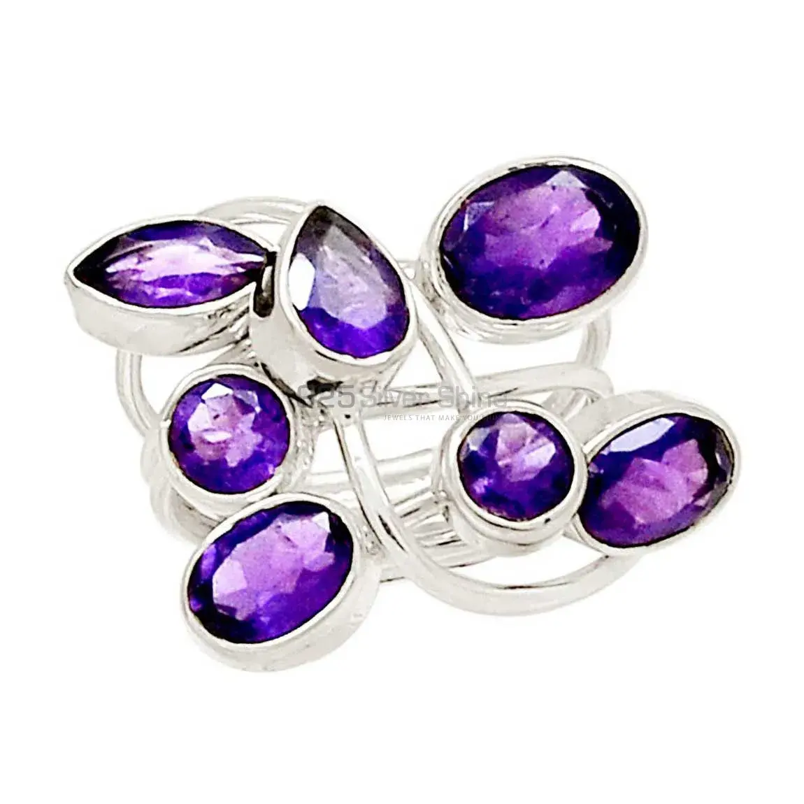 Multi Shape Amethyst Cut Stone Rings In Solid 925 Silver 925SR2361_1