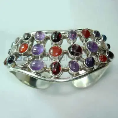 Multi Stone Gemstone Cuff Bangle Or Bracelets with Fine Silver 925SSB311