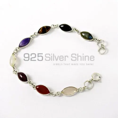 Multi Stone Gemstone Bracelets In Solid Sterling Silver Jewelry 925SB412