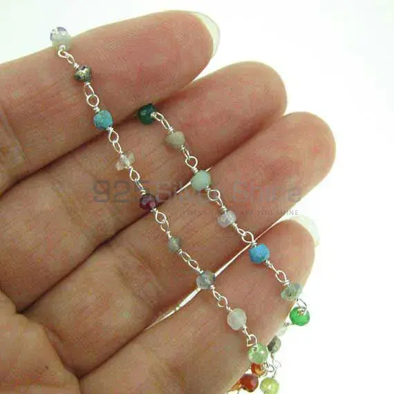 Multi stone rosary chain. "Wire Wrapped 1 Feet Roll Chain" 925RC236