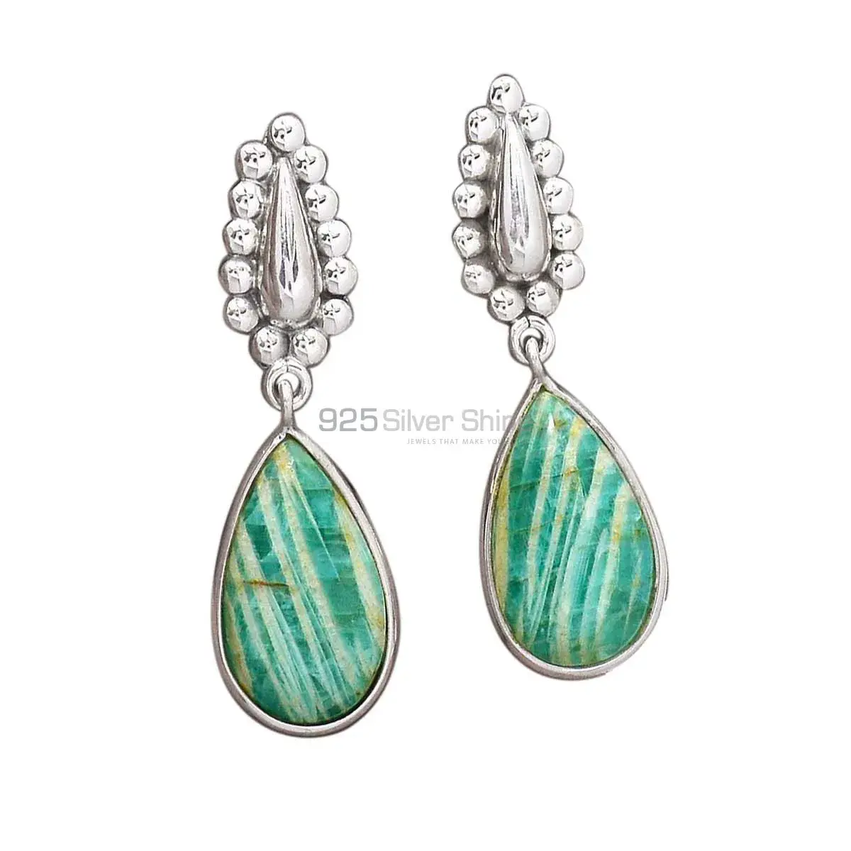 Natural Amazonite Gemstone Earrings In Fine 925 Sterling Silver 925SE2187