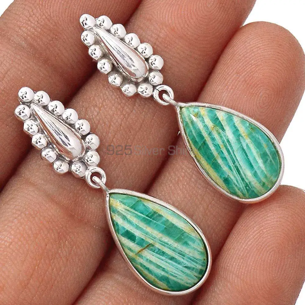 Natural Amazonite Gemstone Earrings In Fine 925 Sterling Silver 925SE2187_1