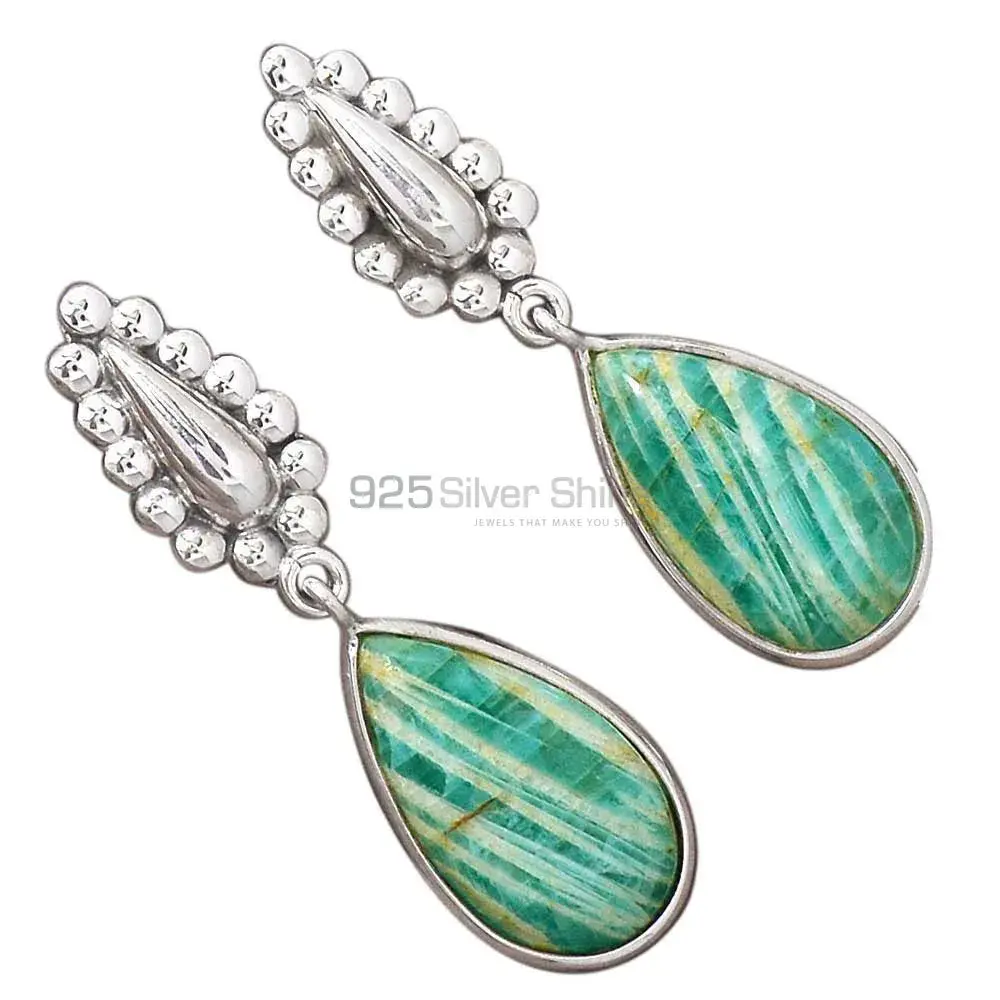 Natural Amazonite Gemstone Earrings In Fine 925 Sterling Silver 925SE2187_2
