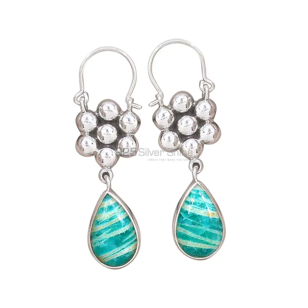 Natural Amazonite Gemstone Earrings Manufacturer In 925 Sterling Silver Jewelry 925SE3085