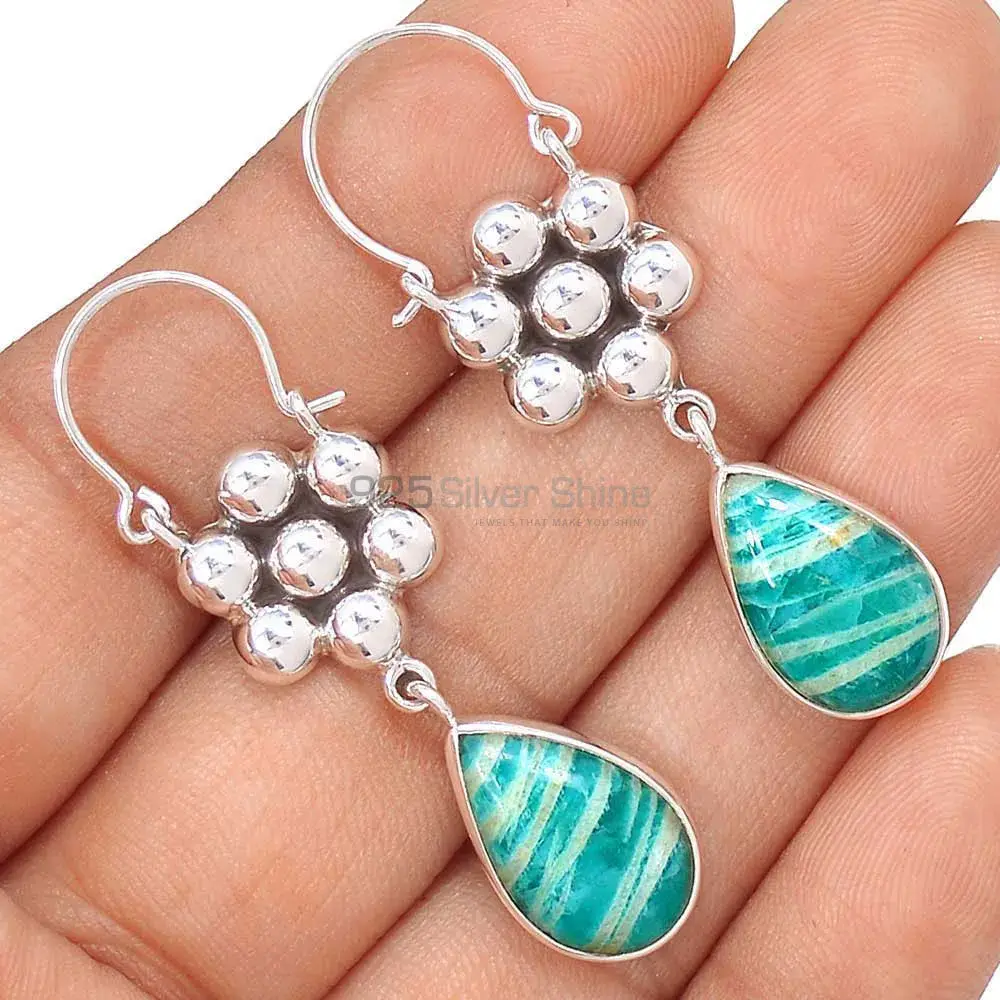 Natural Amazonite Gemstone Earrings Manufacturer In 925 Sterling Silver Jewelry 925SE3085_0
