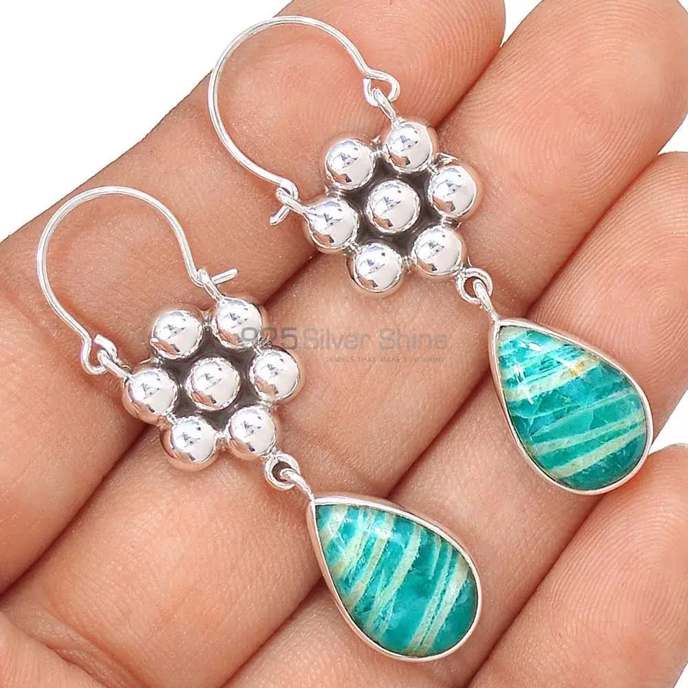 Natural Amazonite Gemstone Earrings In 925 Sterling Silver Jewelry 925SE3085_1