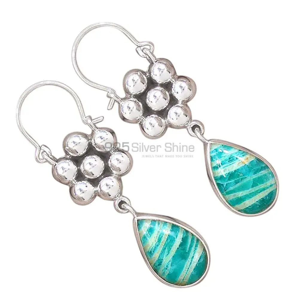Natural Amazonite Gemstone Earrings Manufacturer In 925 Sterling Silver Jewelry 925SE3085_1