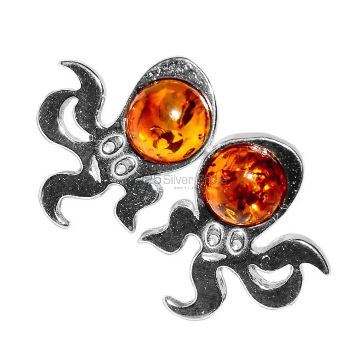 Natural Amber Gemstone Earrings Exporters In 925 Sterling Silver Jewelry 925SE2924_0