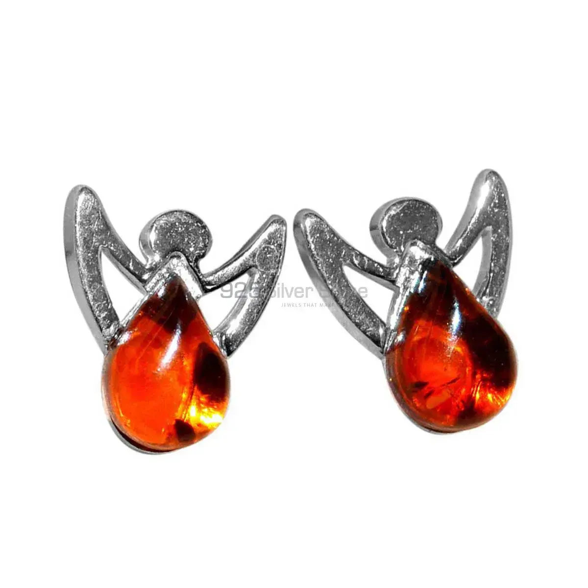 Natural Amber Gemstone Earrings Manufacturer In 925 Sterling Silver Jewelry 925SE2927