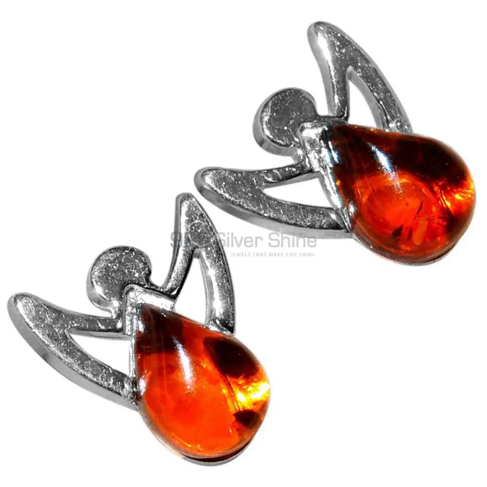Natural Amber Gemstone Earrings Manufacturer In 925 Sterling Silver Jewelry 925SE2927_0