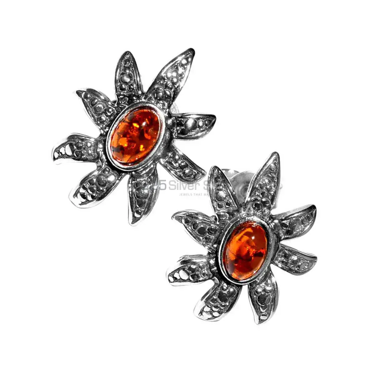 Natural Amber Gemstone Earrings Suppliers In 925 Sterling Silver Jewelry 925SE2921_0