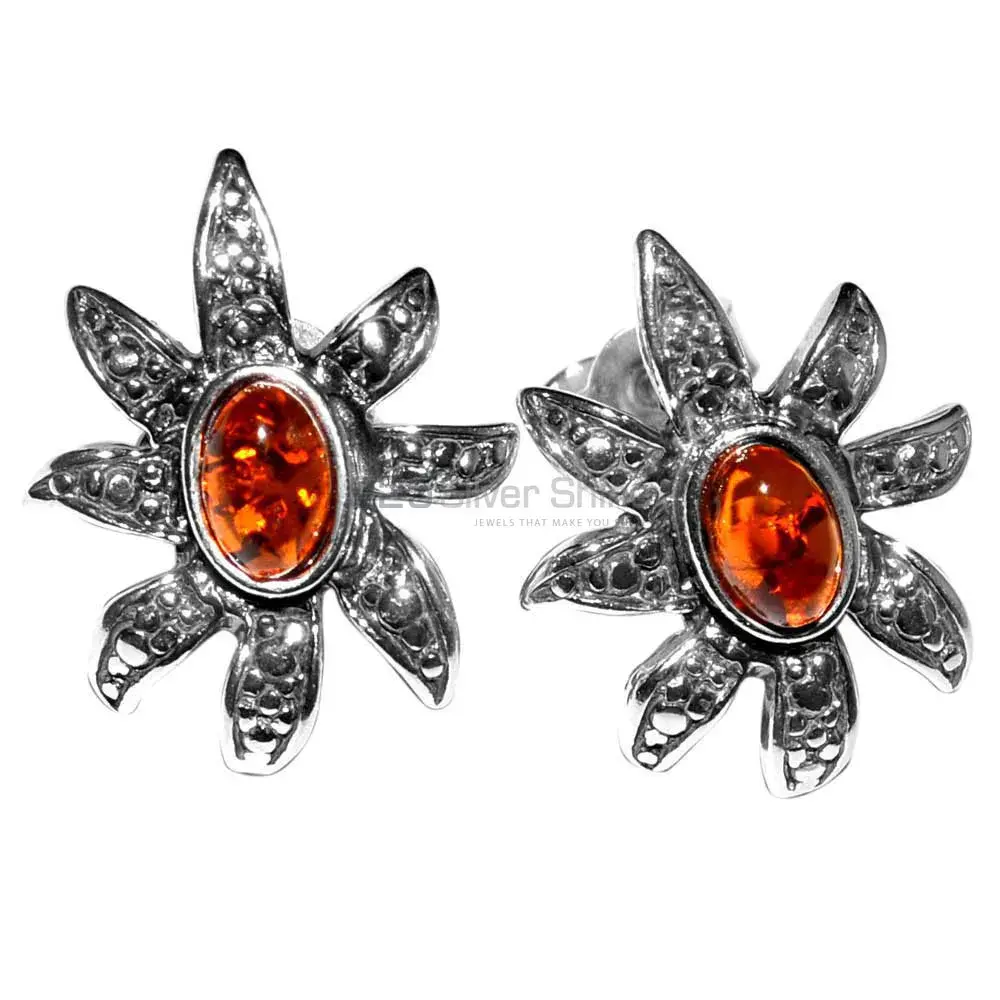 Natural Amber Gemstone Earrings Suppliers In 925 Sterling Silver Jewelry 925SE2921_1