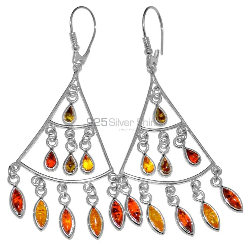 Natural Amber Gemstone Earrings Wholesaler In 925 Sterling Silver Jewelry 925SE2918