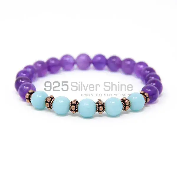 Natural Amethyst-Amazonite Gemstone Beads Bracelets 925BB105