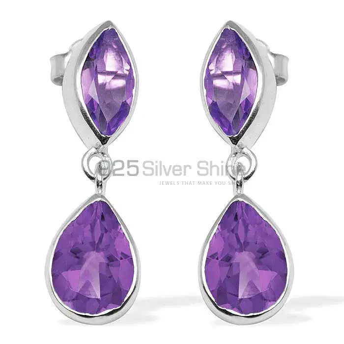 Natural Amethyst Gemstone Earrings Exporters In 925 Sterling Silver Jewelry 925SE1128