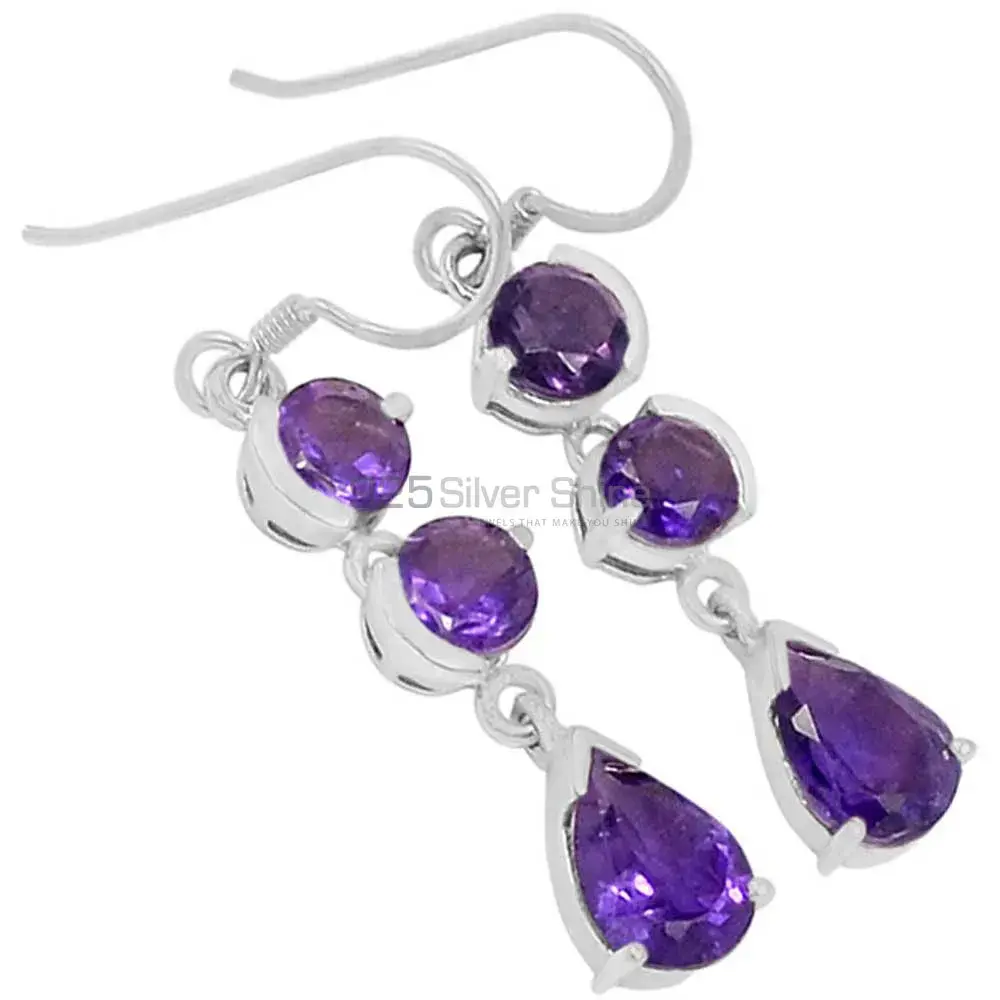 Natural Amethyst Gemstone Earrings In Fine 925 Sterling Silver 925SE472